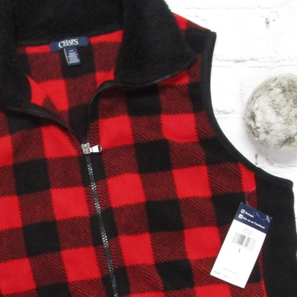Chaps Sport Red & Black Buffalo Plaid Super Soft Fleece Vest (L) - NWT :-) - Picture 7 of 7